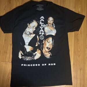 Aaliyah Graphic T-shirt Black Greatest Hits 1996 Size Medium 100% Cotton Unisex